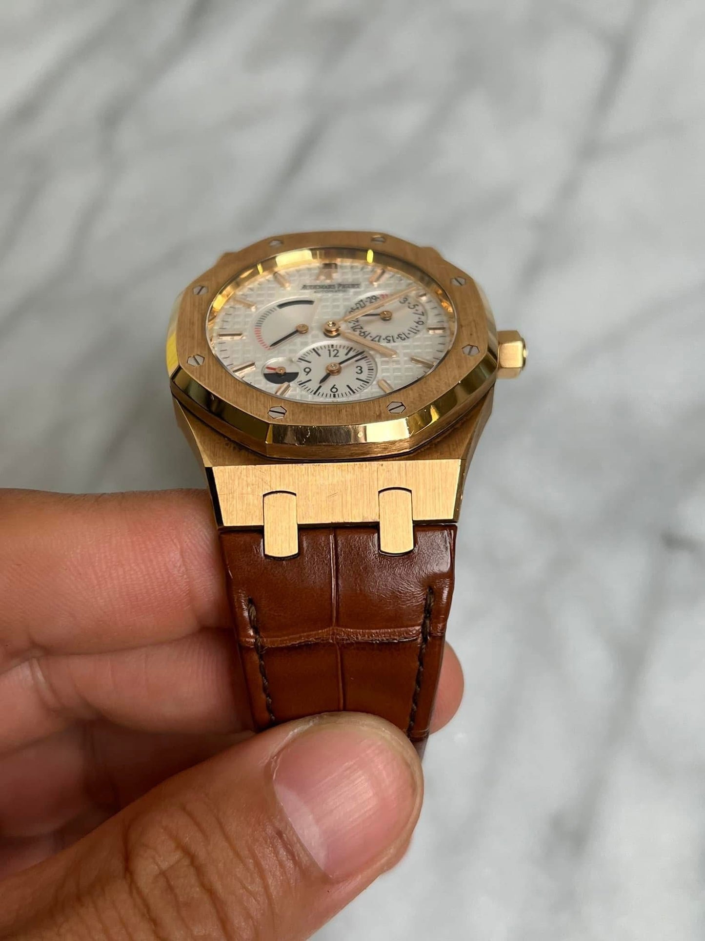 2014 26120OR.OO.D088CR.01 White Dual Time on Leather Preowned Complete, Extra Strap