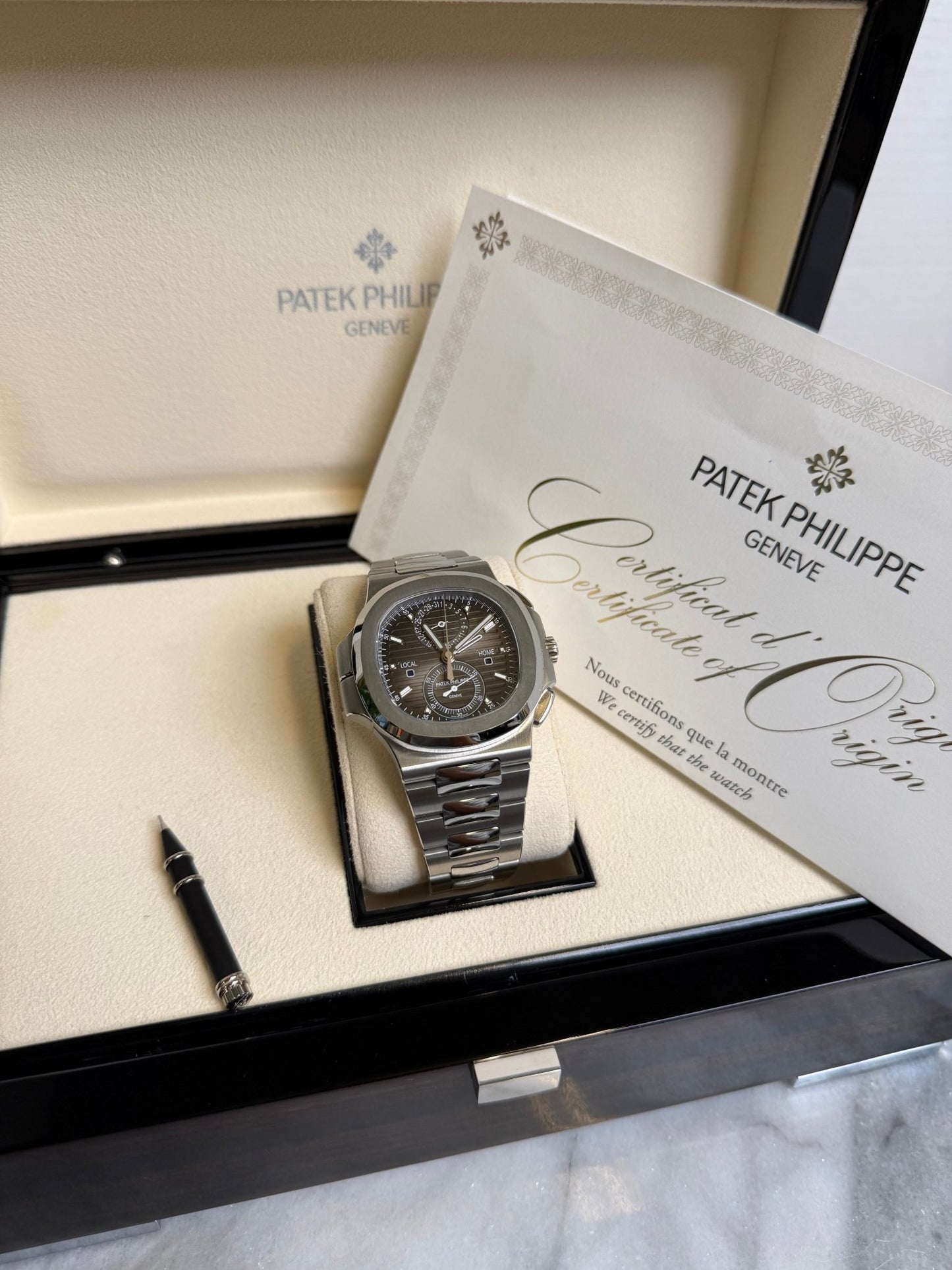Patek 2021 5990/1A Grey Nautilus, Old Buckle Preowned Good Complete 14608