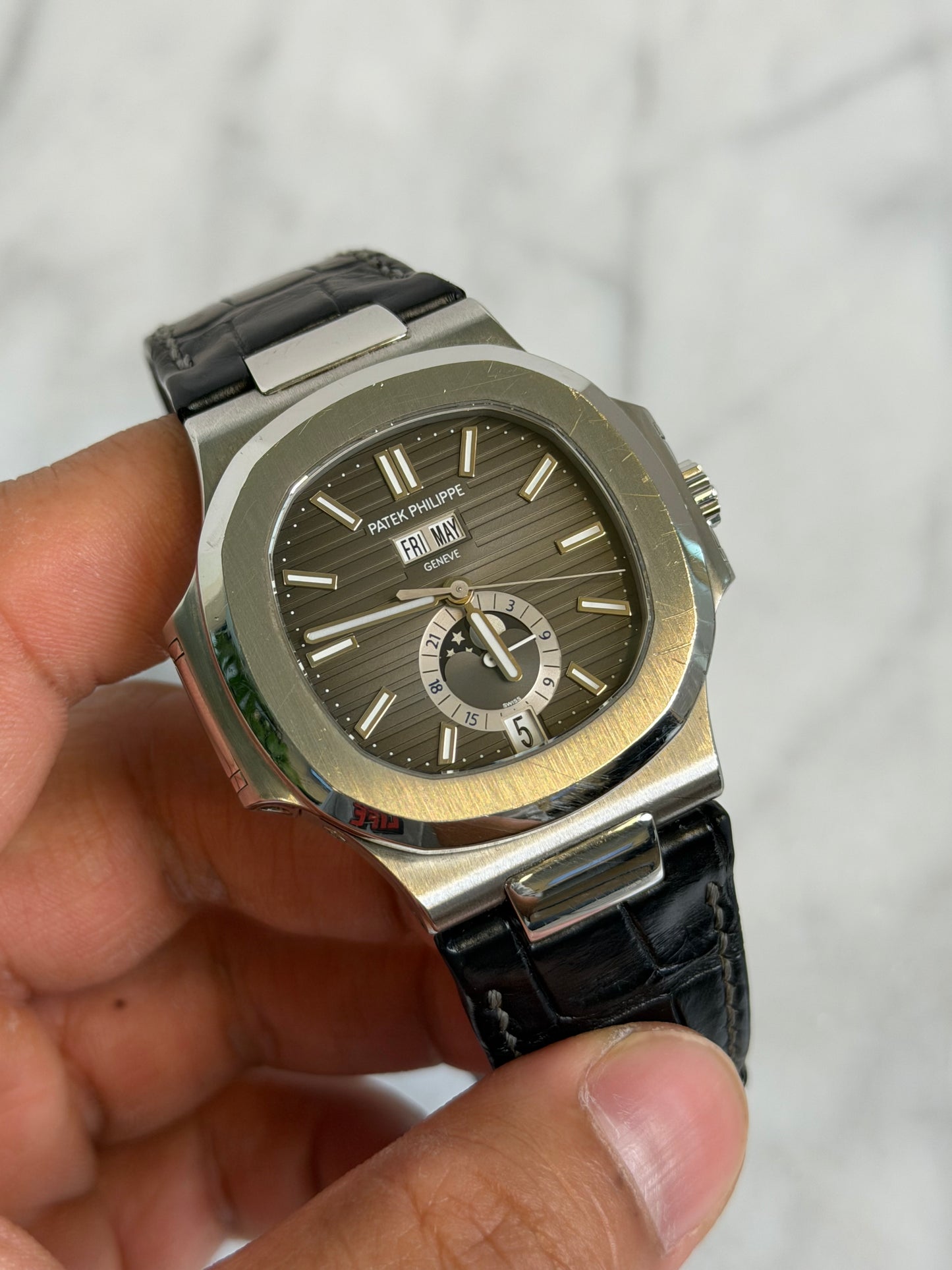 N/A 5726A Nautilus on Leather Preowned Watch/Box Only
