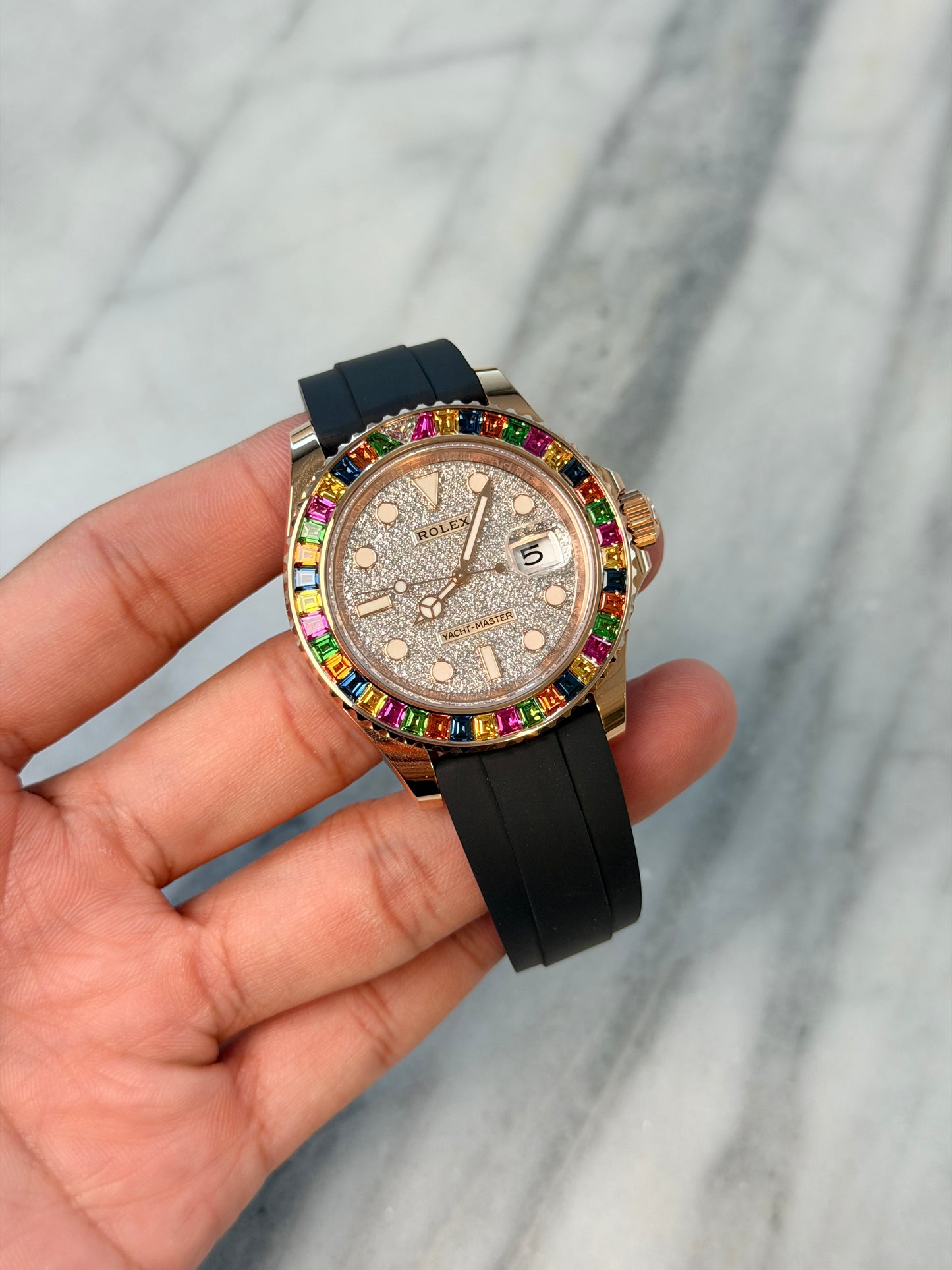 2018 116695SATS Rainbow Pave YM40, EF Straps Preowned Complete