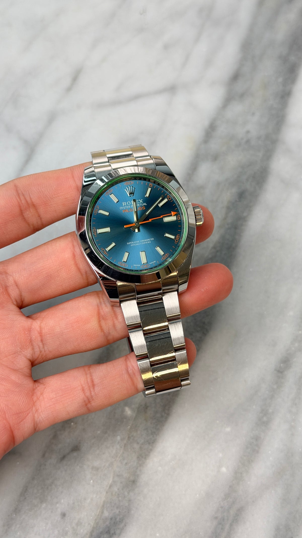 2018 116400GV Blue Milgauss Preowned Complete w/ White Tag