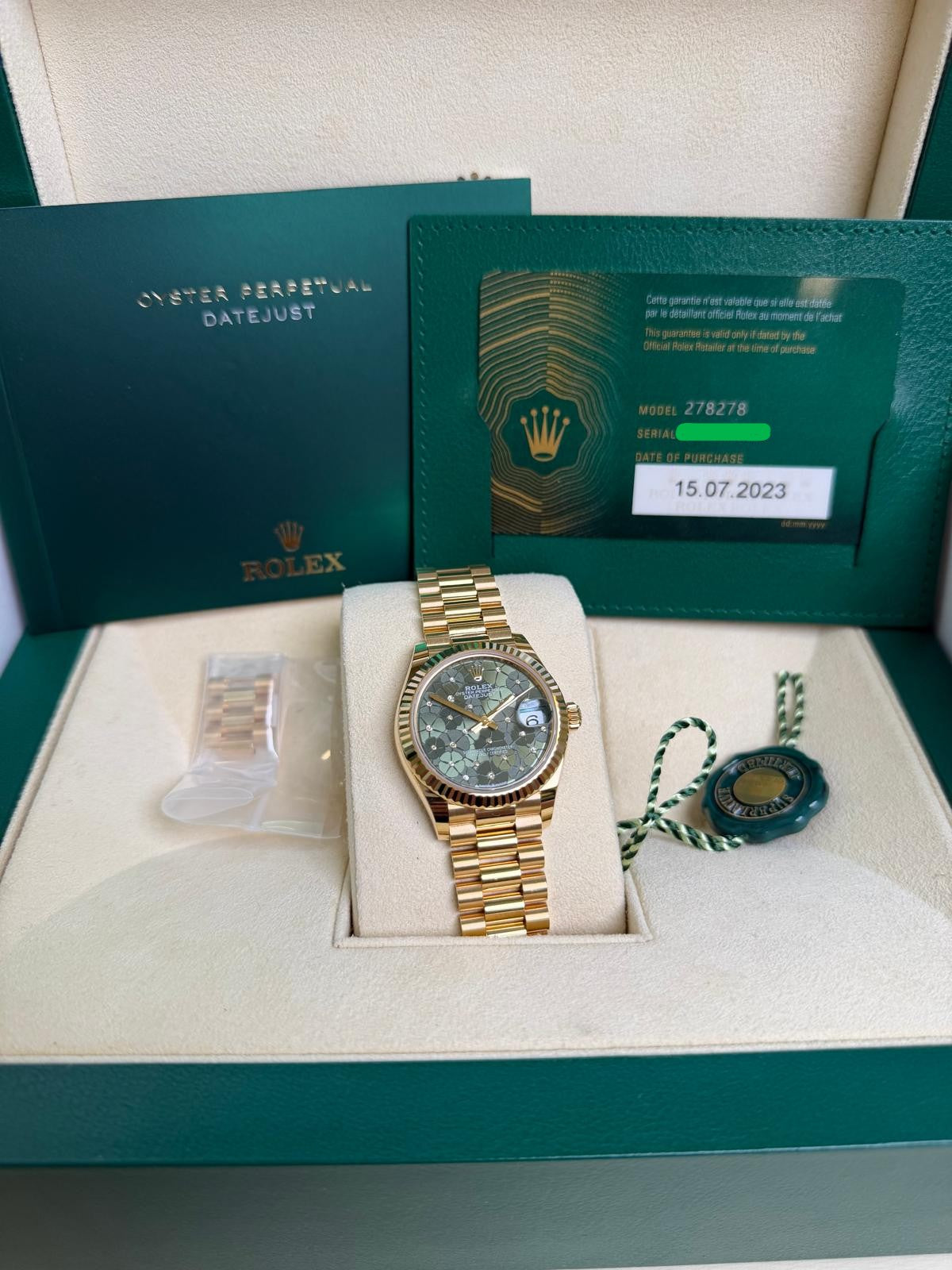 2023 278278 Green Floral Diamond 31MM Preowned Complete