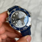 Omega 2025 21032422006001 Seamaster Diver 300M Grey Dial Blue Ceramic Bezel Rubber Strap New Complete 12484