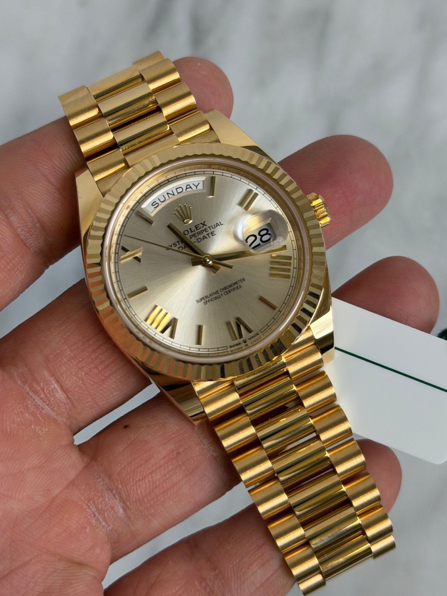 Rolex 2021 228238 Silver Roman Preowned Complete w/ White Tag 14852
