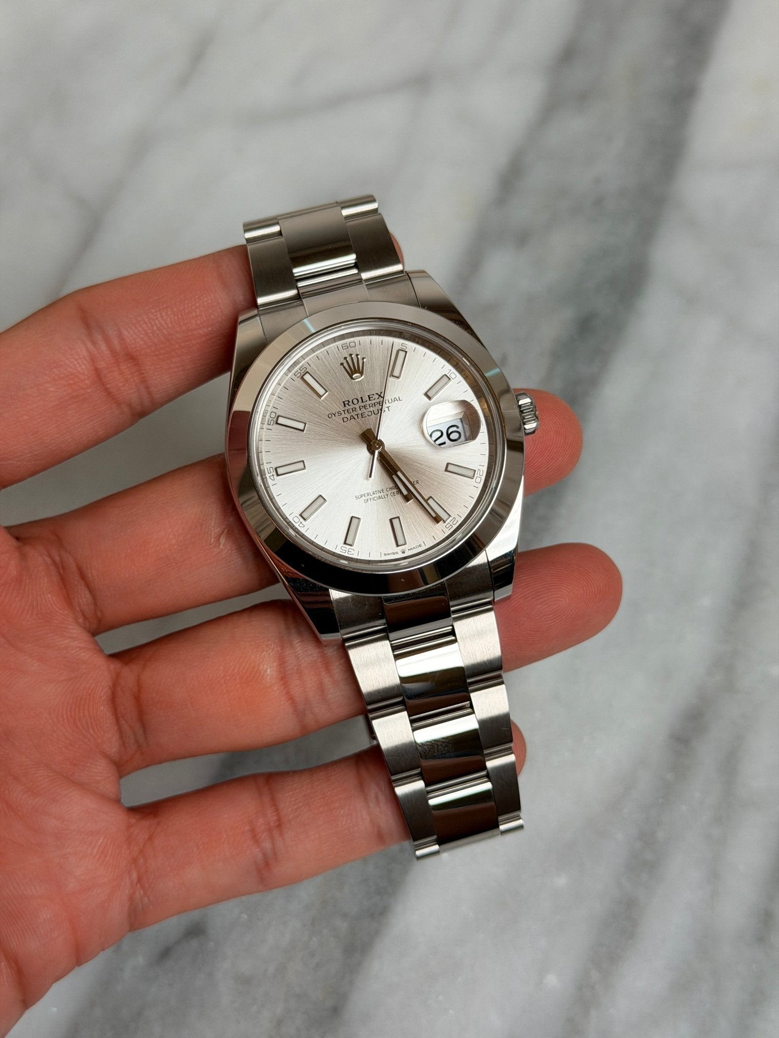 Rolex 2022 126300 Oyster Silver Index Preowned Complete 14232