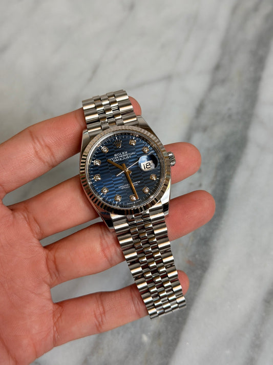 Rolex 2023 126234G Jubilee Blue Diamond Motif Preowned Complete 14755