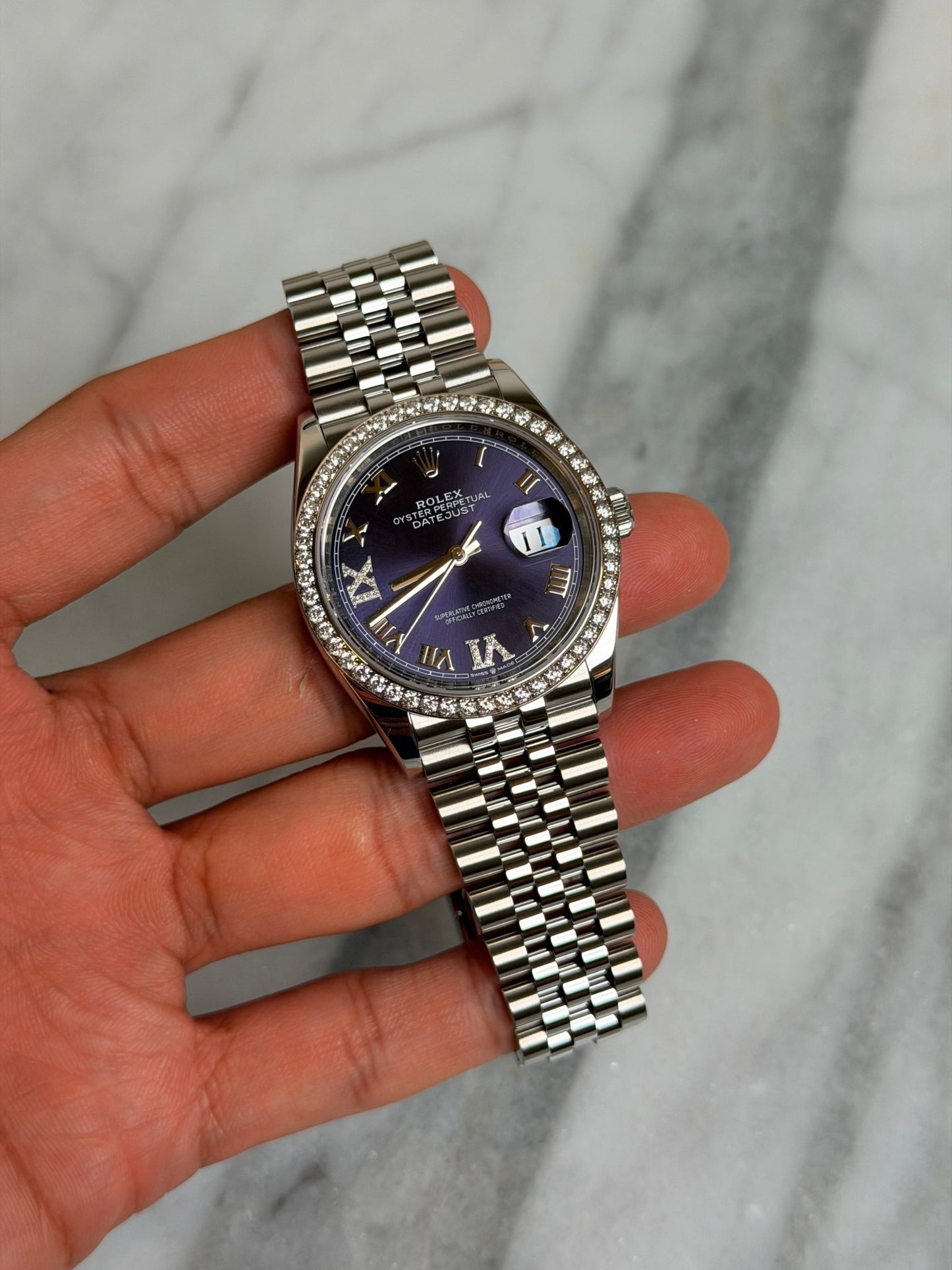Rolex 2023 126284RBR Jubilee Purple Diamond VI/IX DJ36 Preowned Complete 14231
