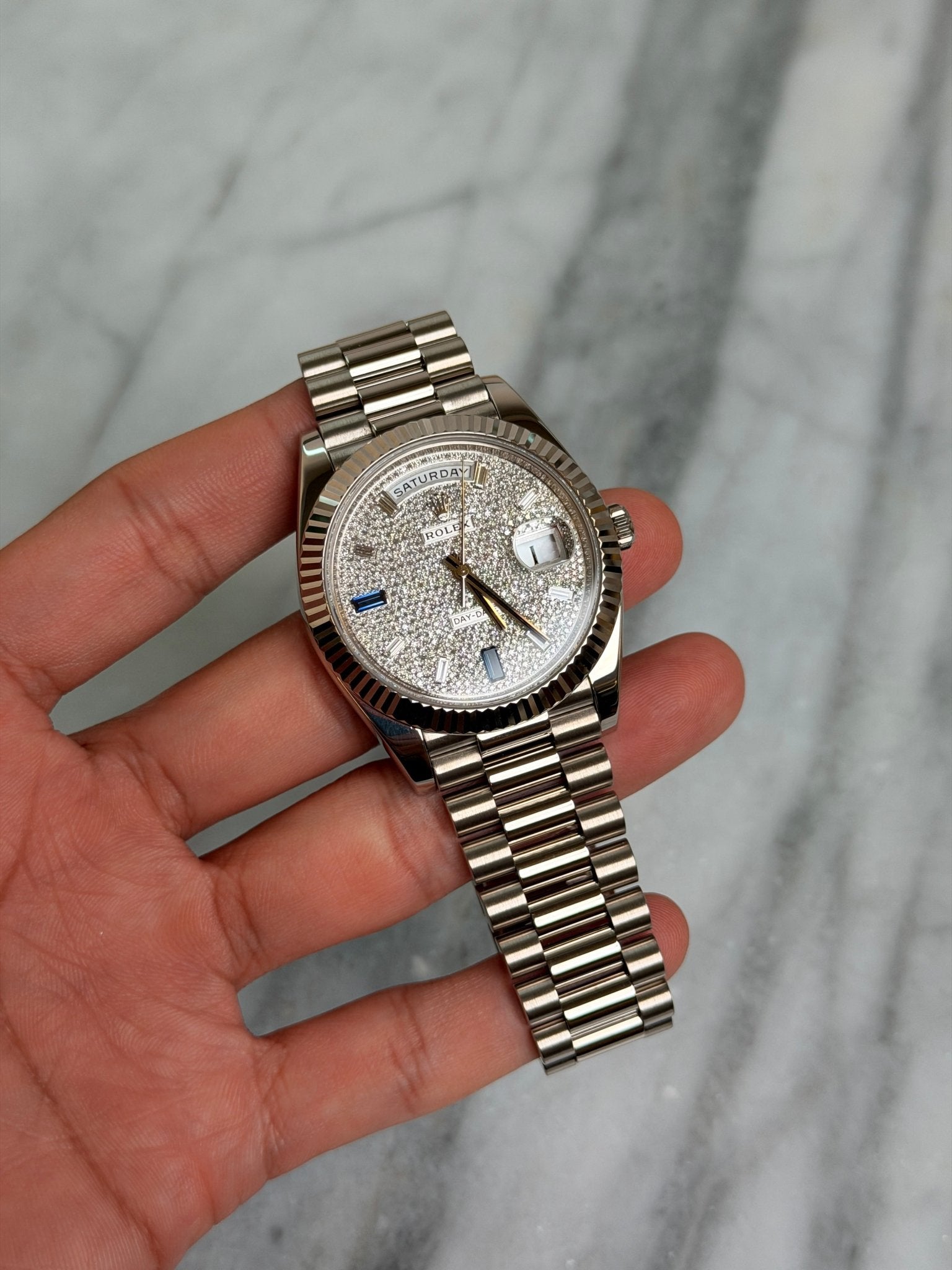 Rolex 2023 228239A Sapphire Pave Preowned Complete 14916