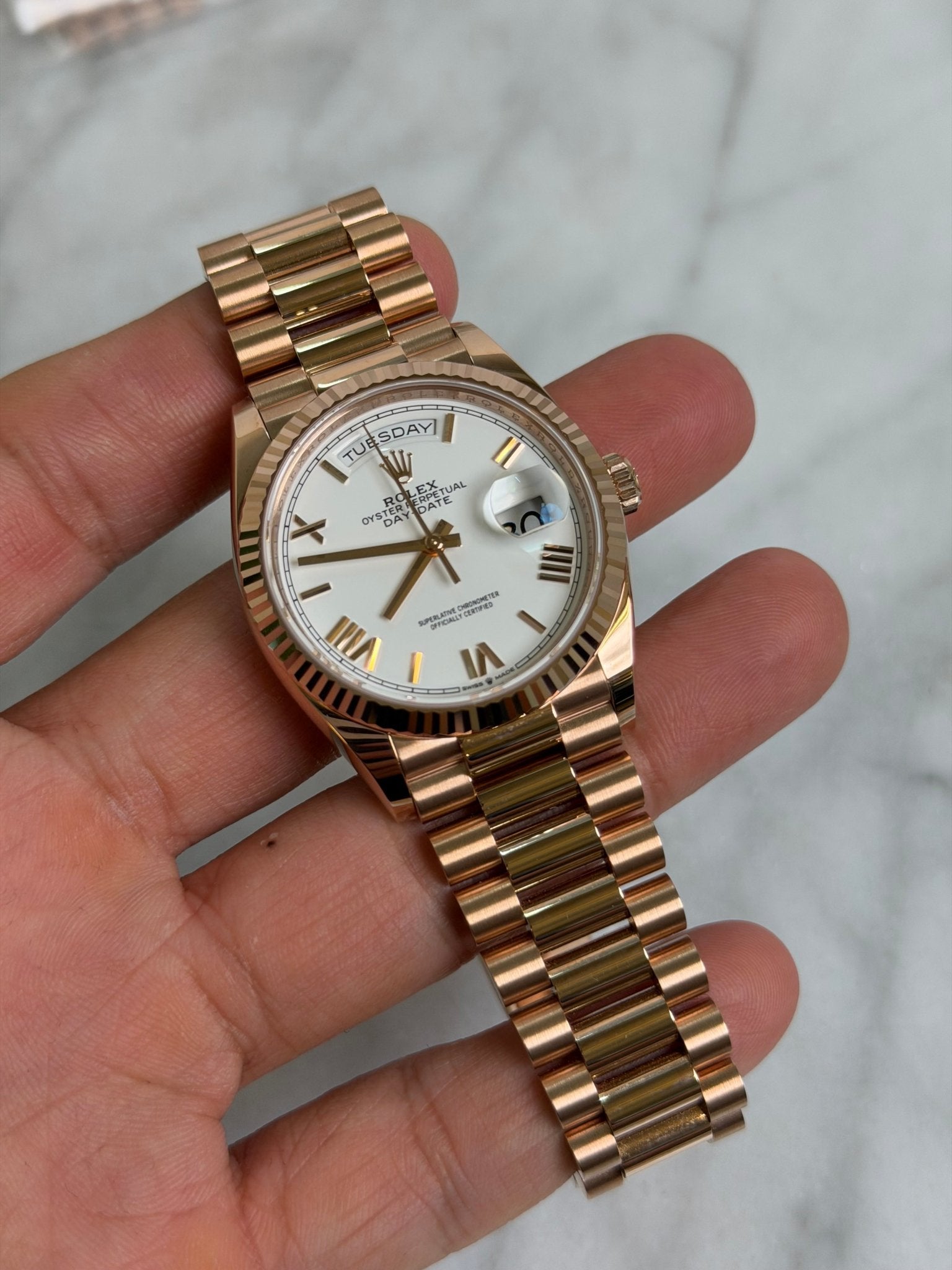 Rolex 2024 128235 White Roman DD36 Like New Complete 14523