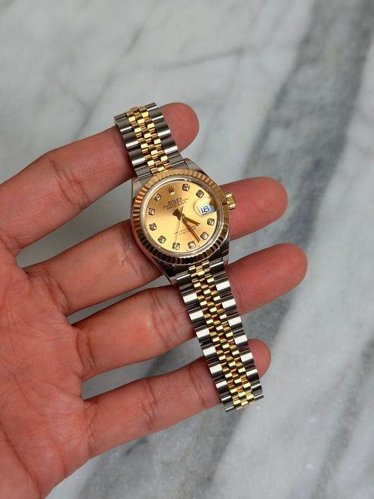 Rolex 2025 279173G Jubilee Champ Diamond DJ28 Preowned Complete 14166