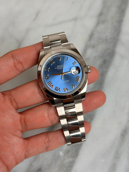 Rolex 2026 126300 Oyster Blue Roman Preowned Complete w/ White Tag 14223