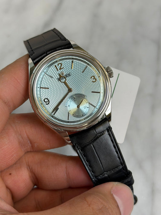 Rolex 2026 52506 Ice Blue 1908 on Black Strap New Complete w/ White Tag 14798